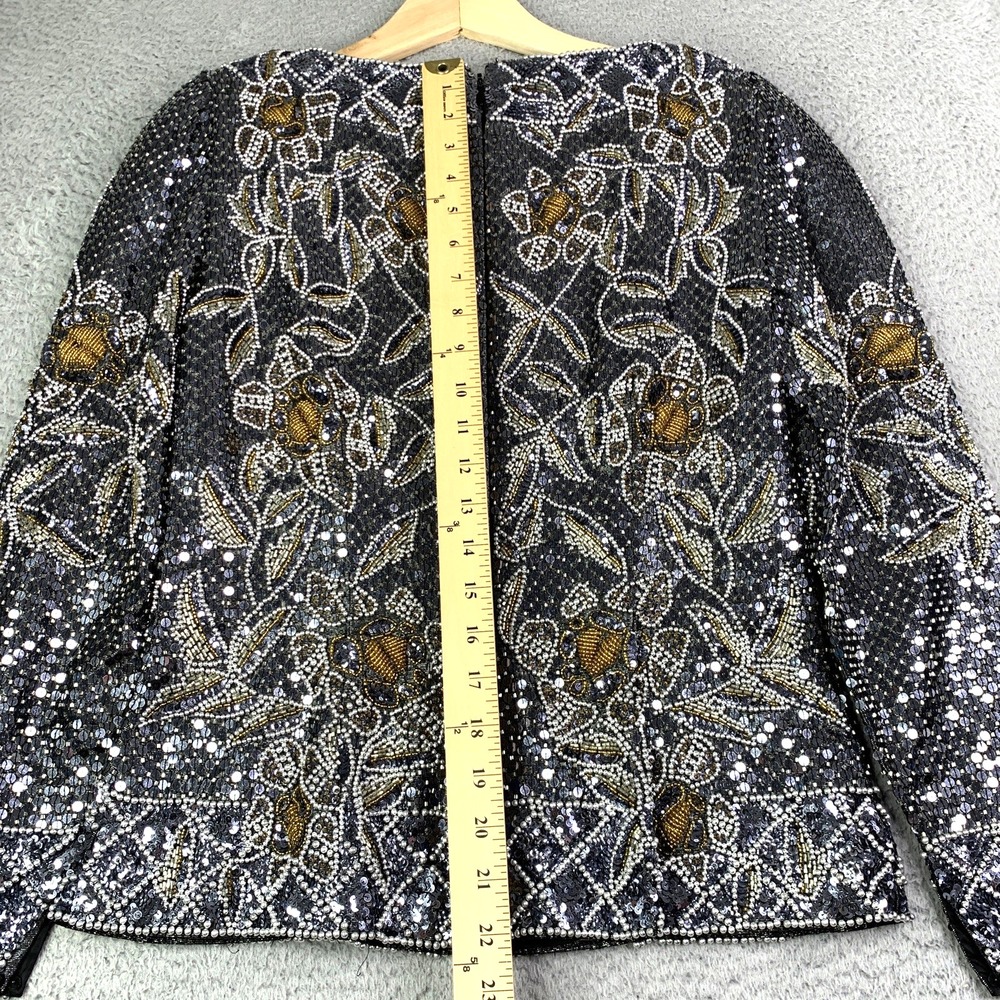 Black Tie Oleg Cassini Top Womens Size 8 Beaded Vintage Longsleeve Beautiful - Picture 8 of 14